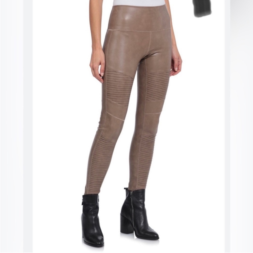 7 for all mankind Taupe Vegan Faux Leather Motorcycle Leggings Large